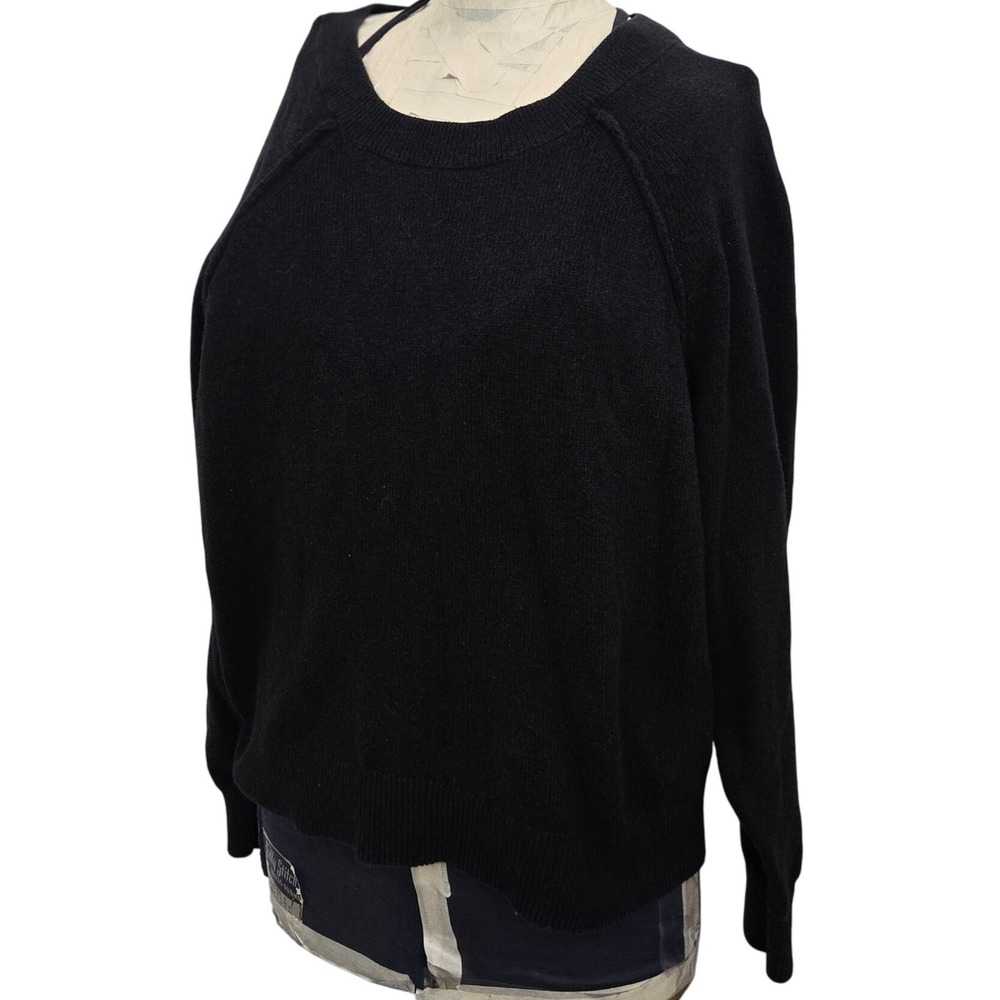 LUCKY BRAND M Cashmere Blend Raglan Crewneck Sweater‎ Black Relaxed Fit Casual